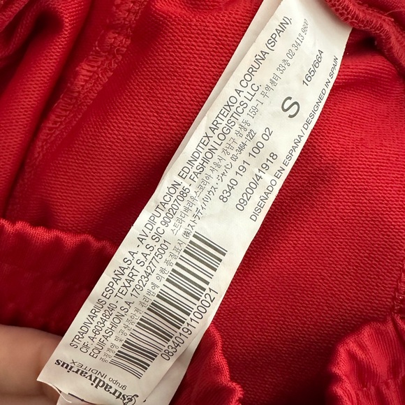 STRadavarius red track wide leg pants white stripe SZ Small - Picture 5 of 5